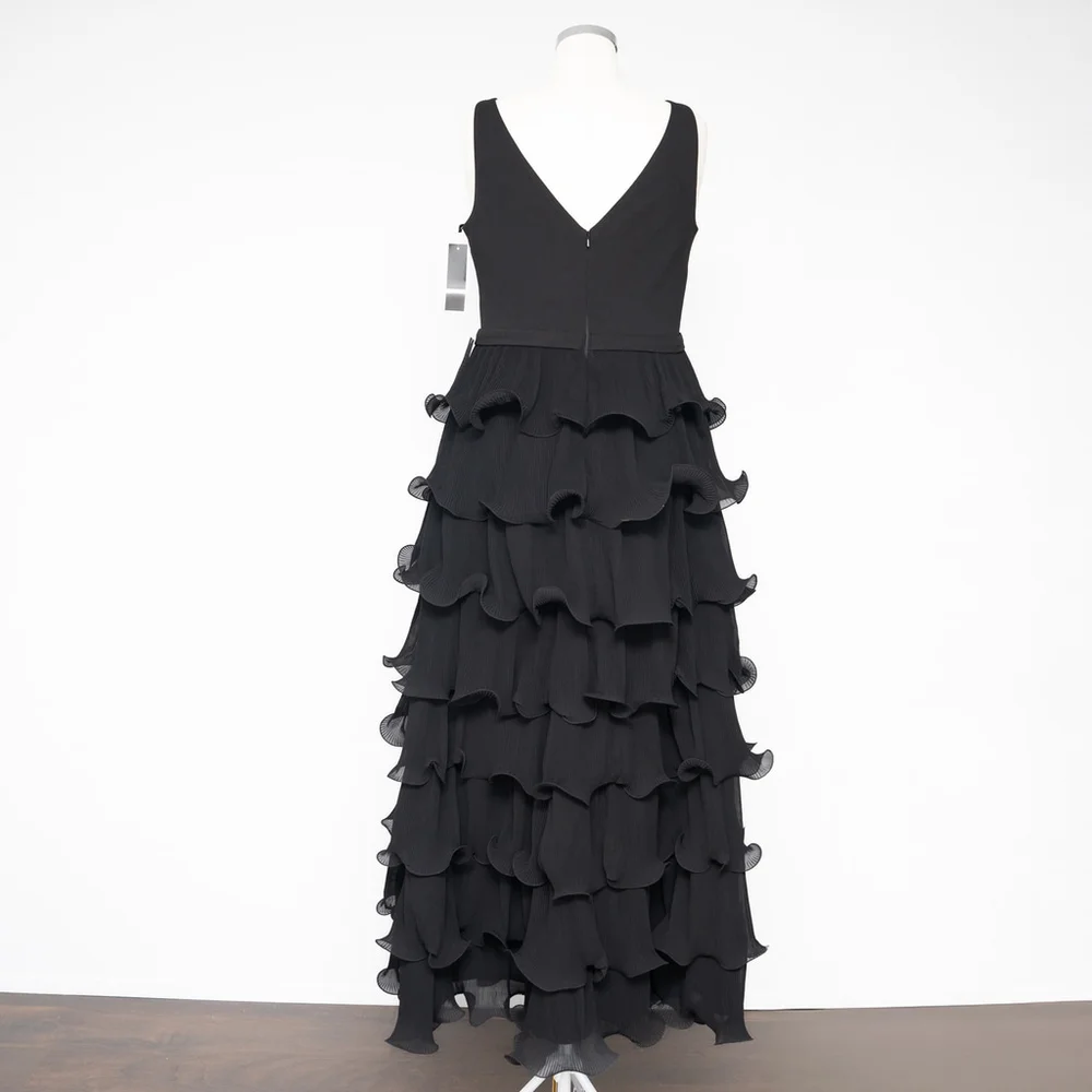Betsy and Adam Women's V Neck Tiered Long Gown‎ - Picture 3 of 13